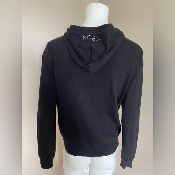 BCBGMaxAzria Soft Black Bedazzled Sequins Zip-Up Hoodie BCBG Y2K Size Large - Picture 2 of 13